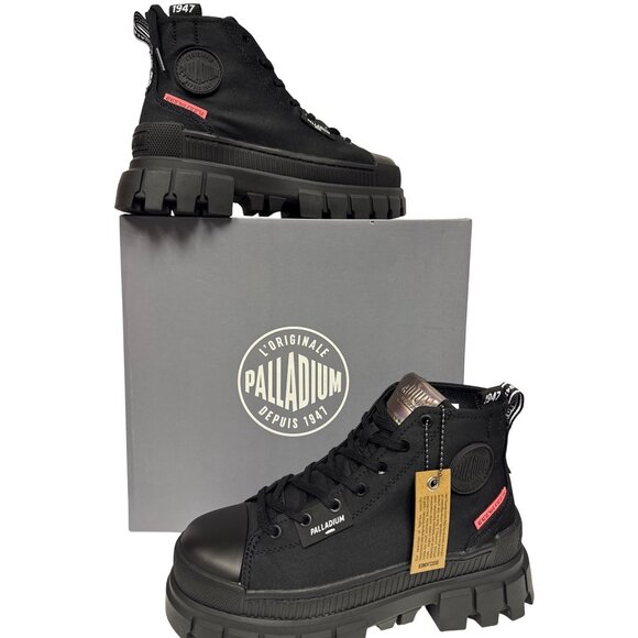 Palladium Revolt Hi TX Women's Boots Black Vegan Chunky Platform Size 7 NEW - Picture 1 of 13